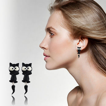 Handmade Polymer Black Cat Earring