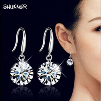 SHUANGR Silver Plated crystal women earrings