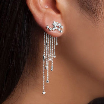 Star Streamlined Tassel Long Crystal Earrings