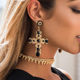 Vintage Boho Crystal Cross Drop Earrings