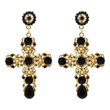 Vintage Boho Crystal Cross Drop Earrings