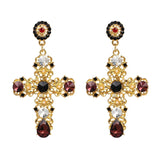 Vintage Boho Crystal Cross Drop Earrings