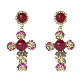 Vintage Boho Crystal Cross Drop Earrings