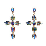 Vintage Boho Crystal Cross Drop Earrings