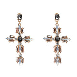 Vintage Boho Crystal Cross Drop Earrings