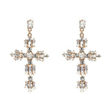 Vintage Boho Crystal Cross Drop Earrings