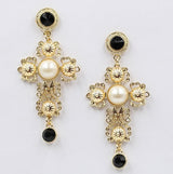 Vintage Boho Crystal Cross Drop Earrings