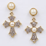 Vintage Boho Crystal Cross Drop Earrings