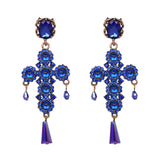 Vintage Boho Crystal Cross Drop Earrings