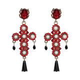 Vintage Boho Crystal Cross Drop Earrings