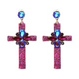 Vintage Boho Crystal Cross Drop Earrings