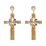 Vintage Boho Crystal Cross Drop Earrings