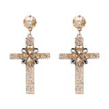 Vintage Boho Crystal Cross Drop Earrings