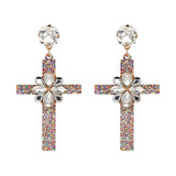 Vintage Boho Crystal Cross Drop Earrings