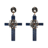 Vintage Boho Crystal Cross Drop Earrings